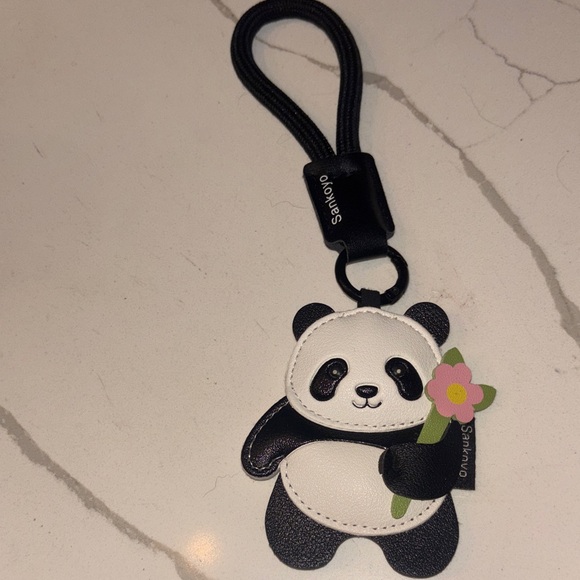 Black and White Panda Keychain with Pink Flower/bag charm - Picture 2 of 3